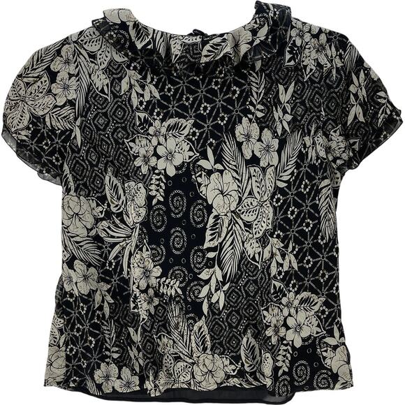New York City Design Blouse Women Plus 3X Black Beige Floral Short Sleeves - Picture 3 of 7